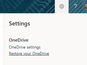 Screenshot of the OneDrive Restore link