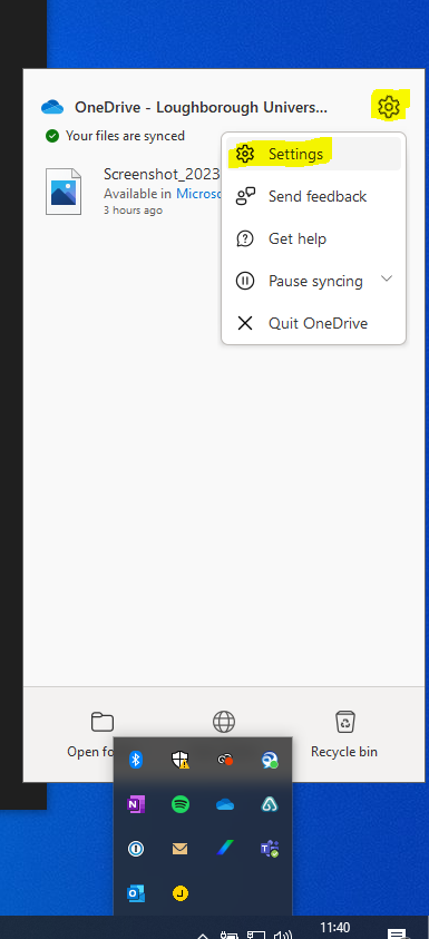 This image shows the On Drive settings cog and where to access it