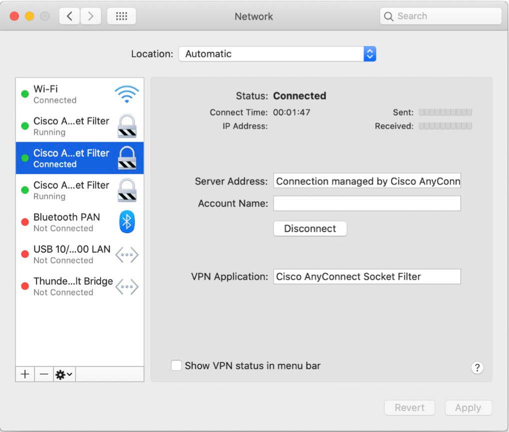 System preferences menu with VPN selected