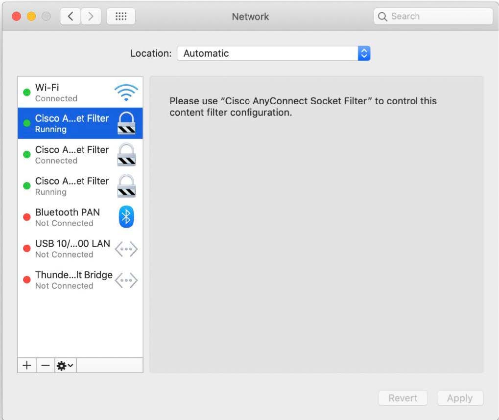 System preferences Network menu with Content filter component selected