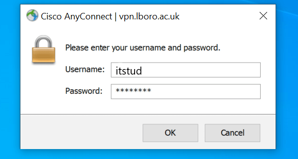 Username and password prompt screen