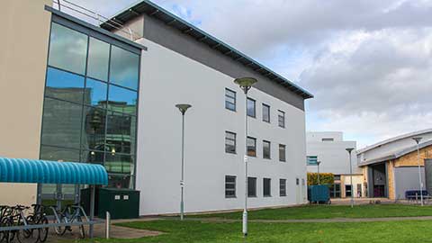 Exterior view of the Sir Jon Beckwith Building on Loughborough University campus