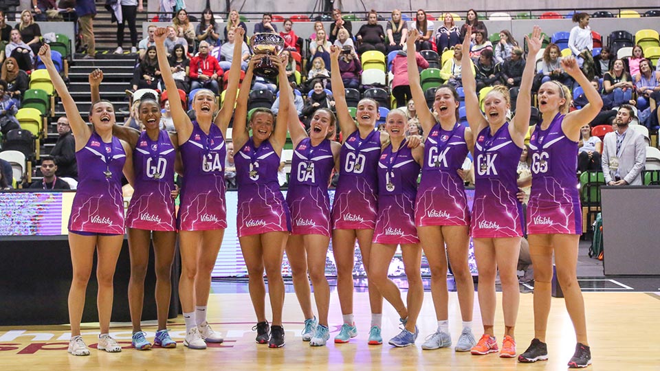 Loughborough Lightning netball team celebrating