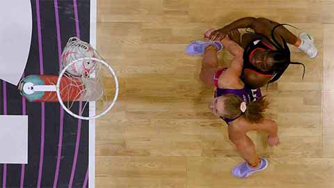 netball players on the court from above