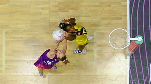 netball players on the court from above
