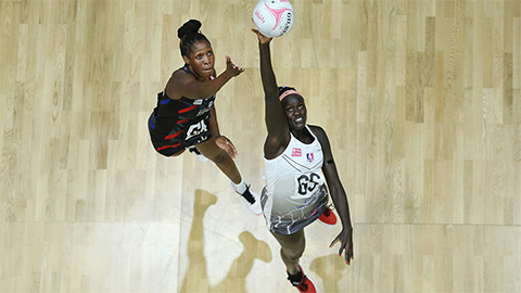 netball players on the court seen from above