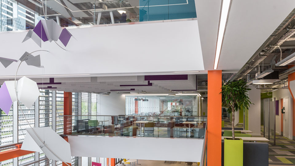 a view of two floors across the atrium