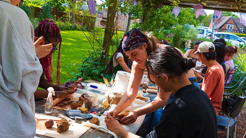 Students taking part in an arts and crafts session.