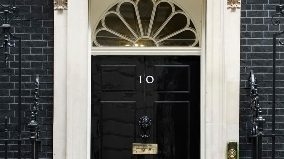 The front door of 10 Downing Street, London.