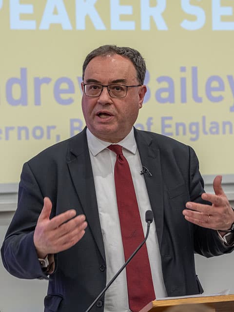 Andrew Bailey delivering a speech.