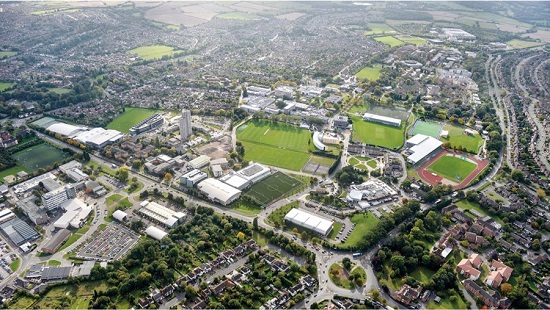Overhead view of the Loughborough University campus. 