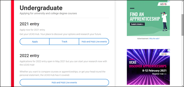A screenshot from the register page of UCAS where students would need to register to start their application. 