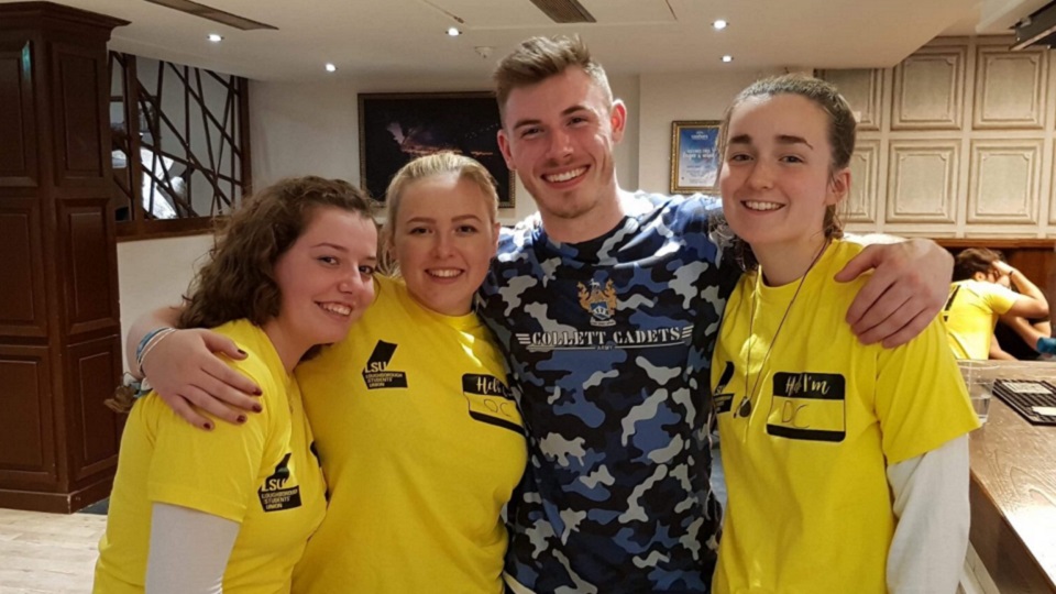 Becki and her friends as fresher helpers during Loughborough University's freshers week. 