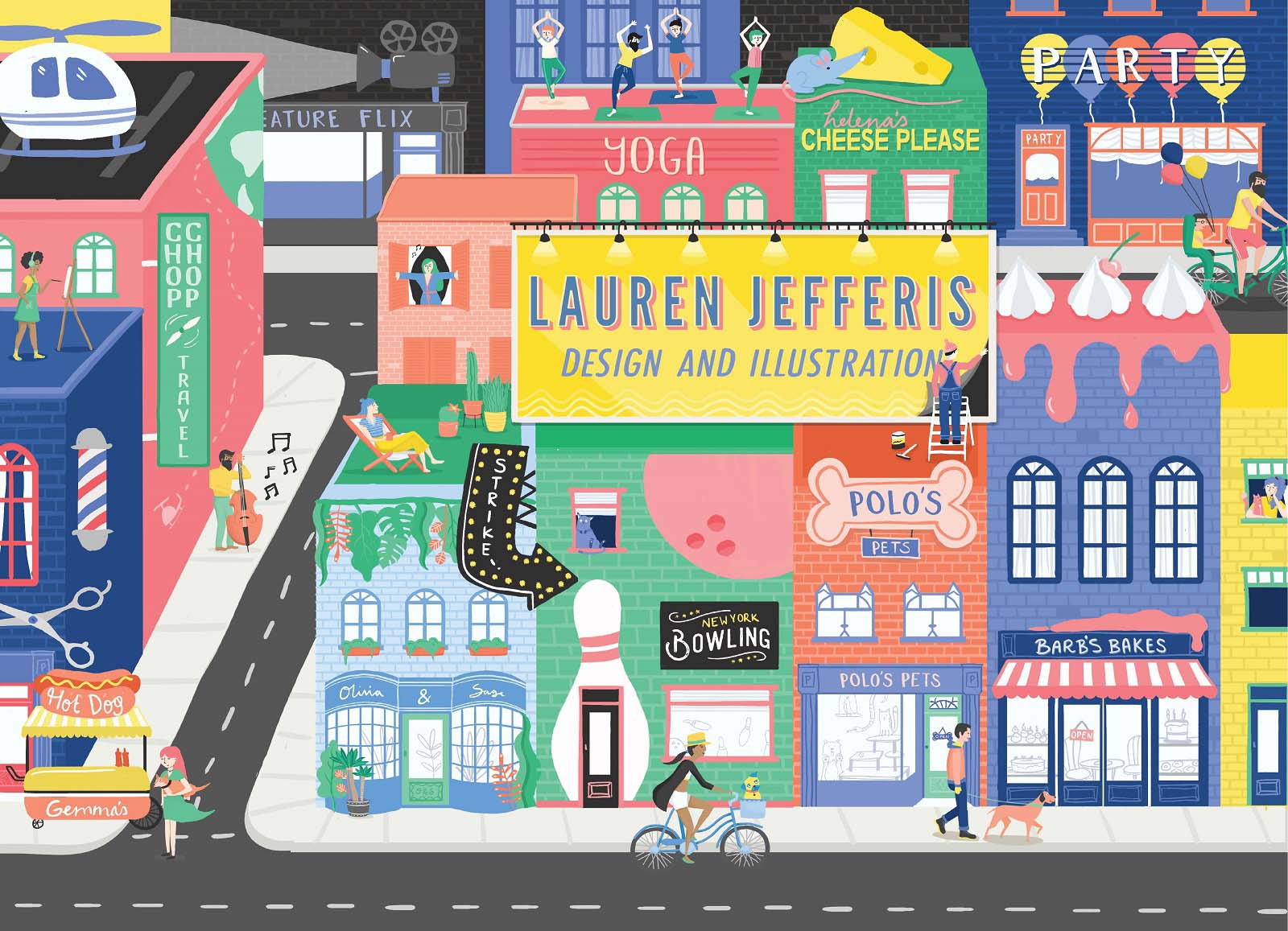 Illustration of a town by Lauren. 
