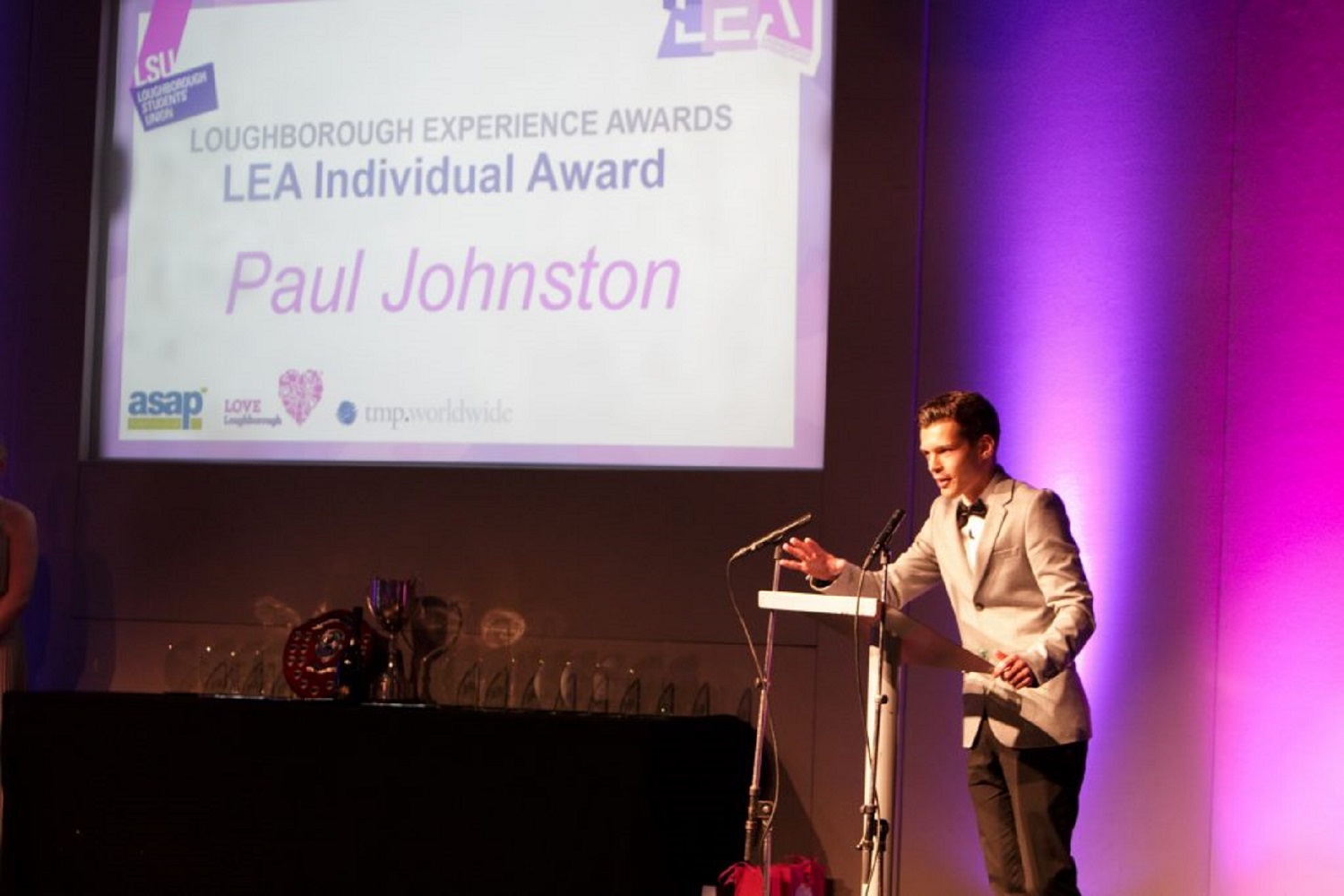 Paul accepting his LEA Individual Award at Loughborough University. 