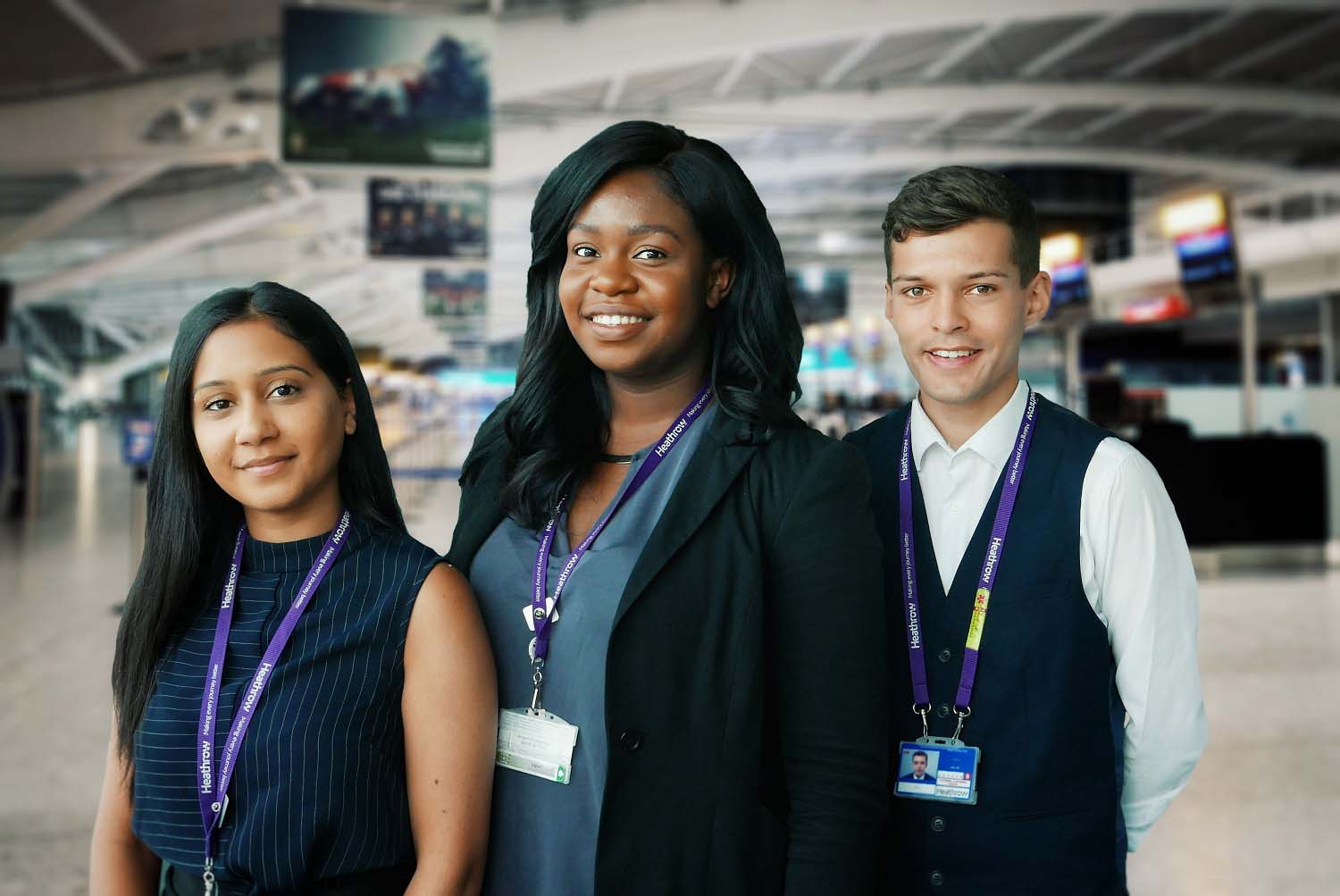 Paul with two of his colleagues at Heathrow airport. 