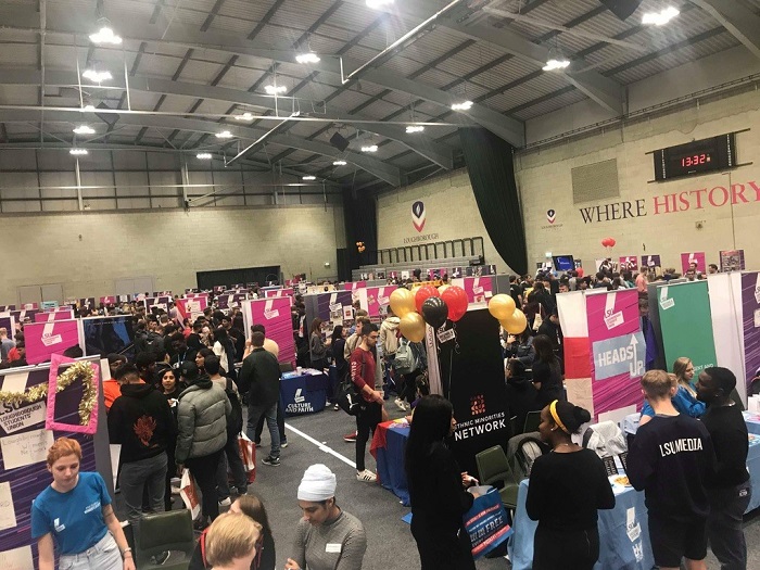 Students at the societies bizarre in Sir David Wallace sports hall at Loughborough University. 