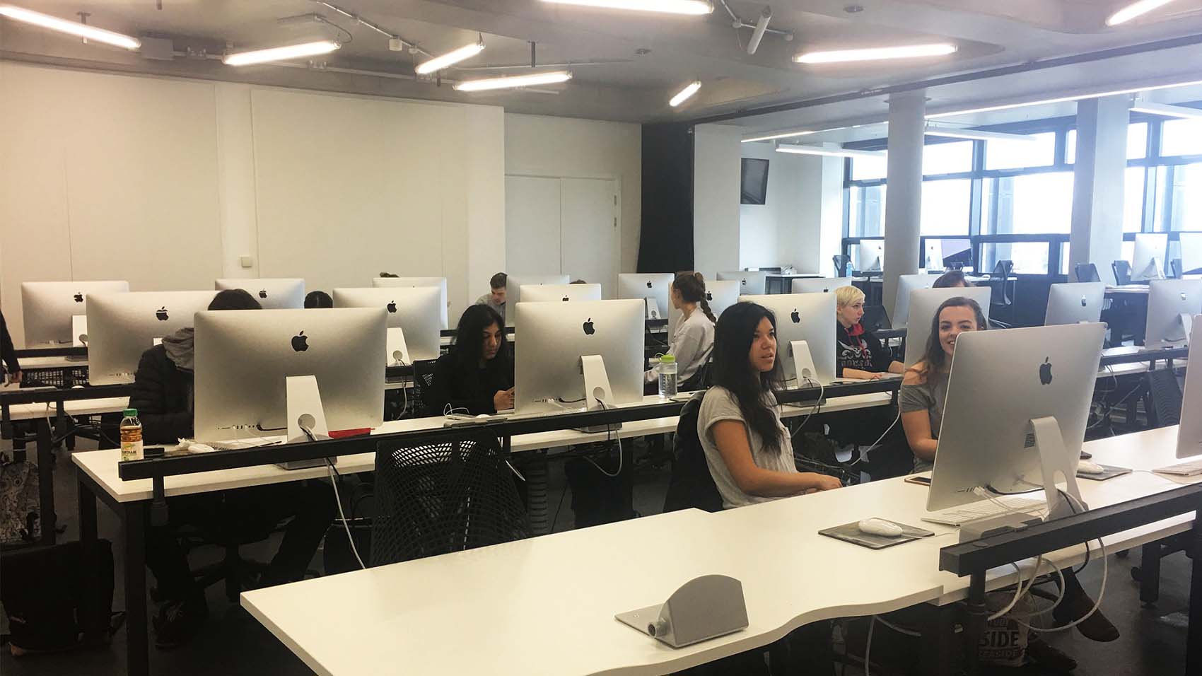 Students in an Apple Mac computer suite at Loughborough University. 