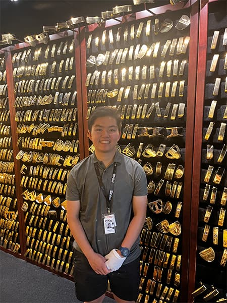 Laurel in the gold putter vault at the PING Headquarters.