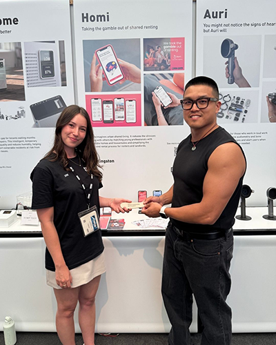 Zoe accepting the Spotlight Award from PriestmanGoode during the New Designers event.