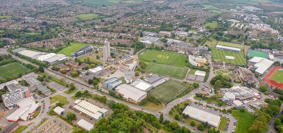 An aerial view of the Loughborough University campus.