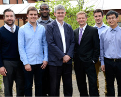 Pictured are (l-r): Paul Maynard (Mechanical Engineering), Anthony Caren, Christian Chukwunyere, Simon Collins (Caterpillar), Dr Adrian Spencer (Aeronautical and Automotive Engineering), Rob Shepherd, Leslie Wing Land Chan.