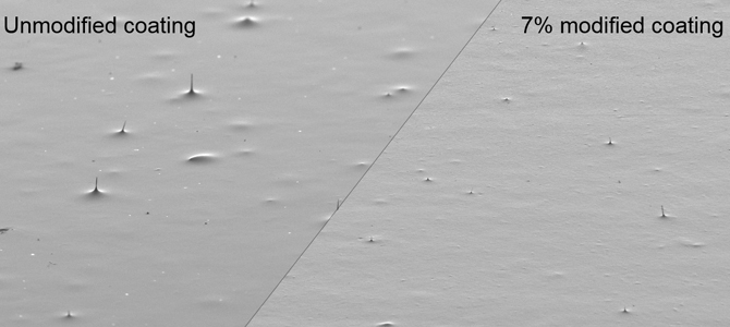 Microscope image comparing untreated and treated tin