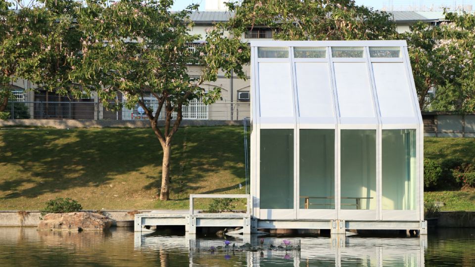 Water-filled glass house. 