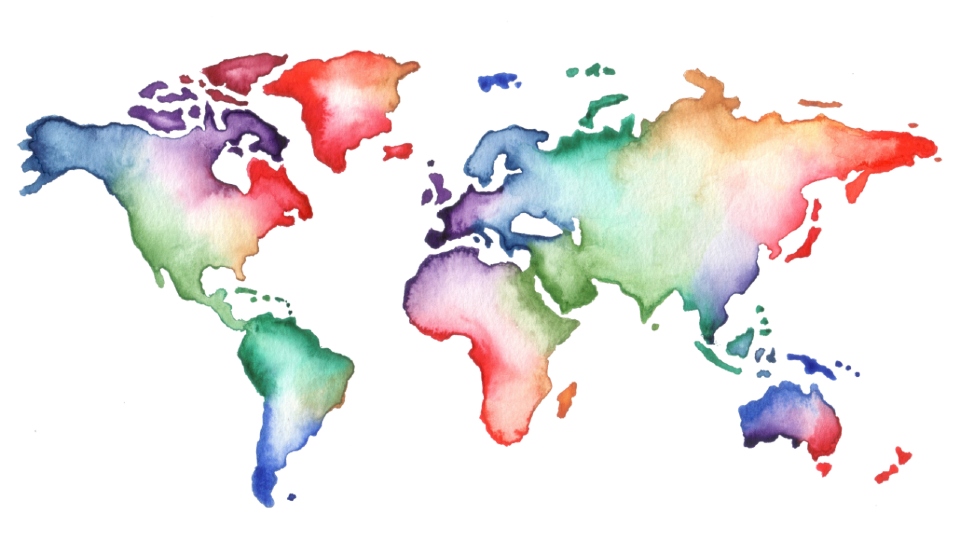 Water colour map of the world 