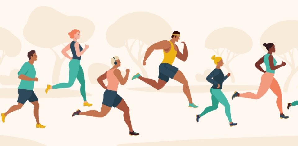An illustration of a group of runners 
