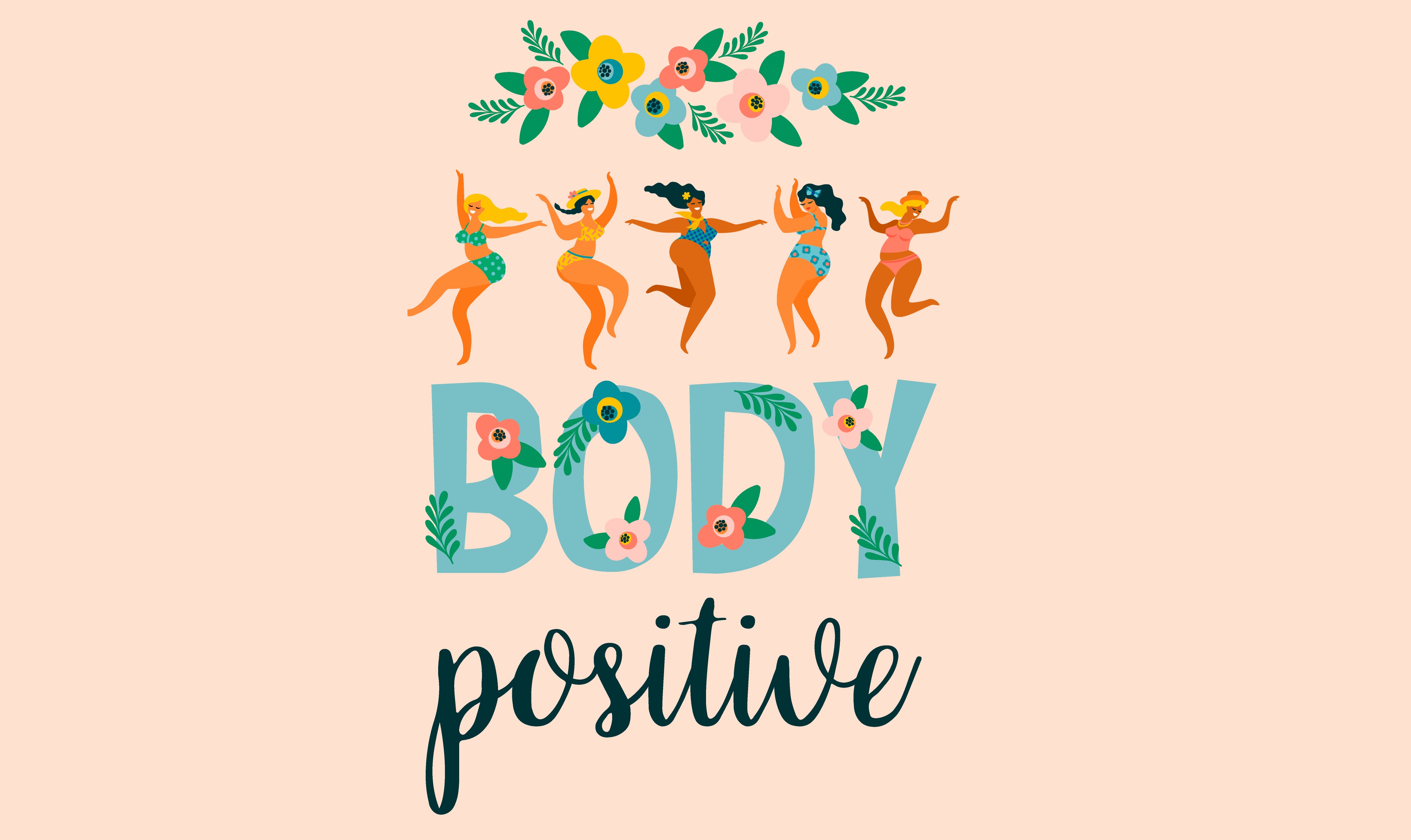 Illustrations of different sized women next to the words body positive