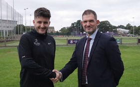(Left to right) Ed Haslam, Laurus Trust and Dr Ash Casey, Loughborough University shaking hands to seal the ELITE Pathway partnership. 