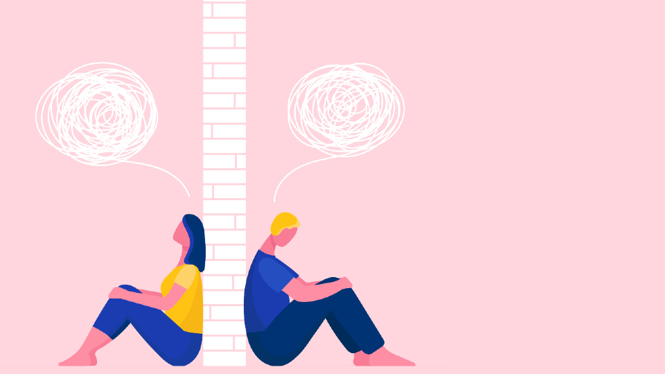 Illustration of a couple discussing mental health. 