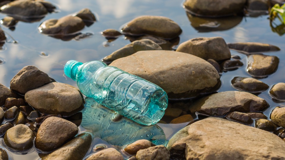 Plastic bottle in a river