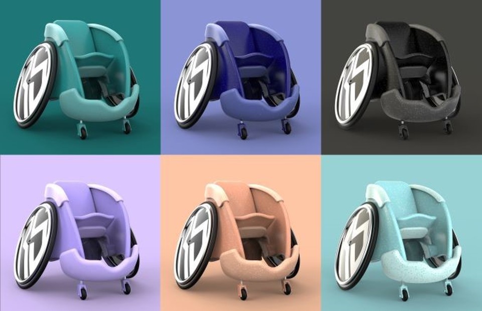 Six images of the wheelchair designed by the Aston and Loughborough academics. 
