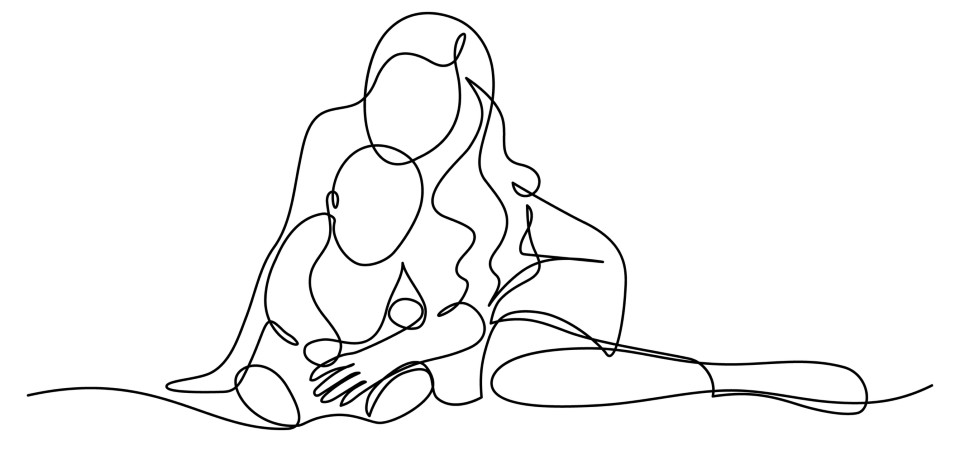 Outline drawing of a mother and child