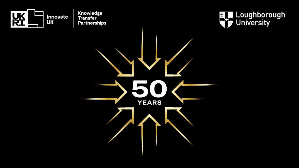 Black background with gold outline stars pointing to white text in the centre that says 50 years