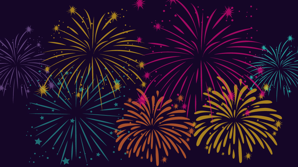 Colourful fireworks against a black background