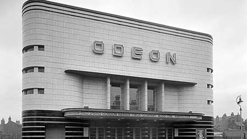 black and white photo of odeon