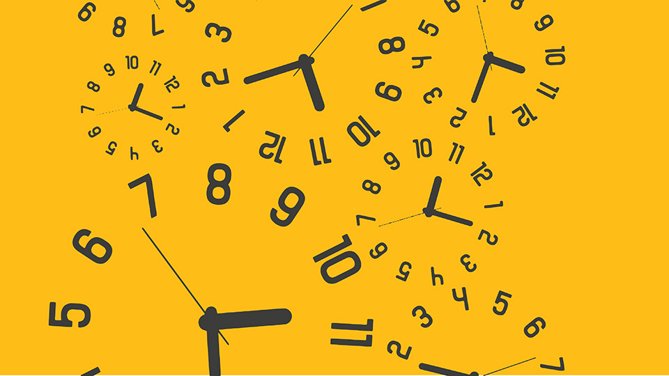 A yellow background with numbers from a clock scattered around.