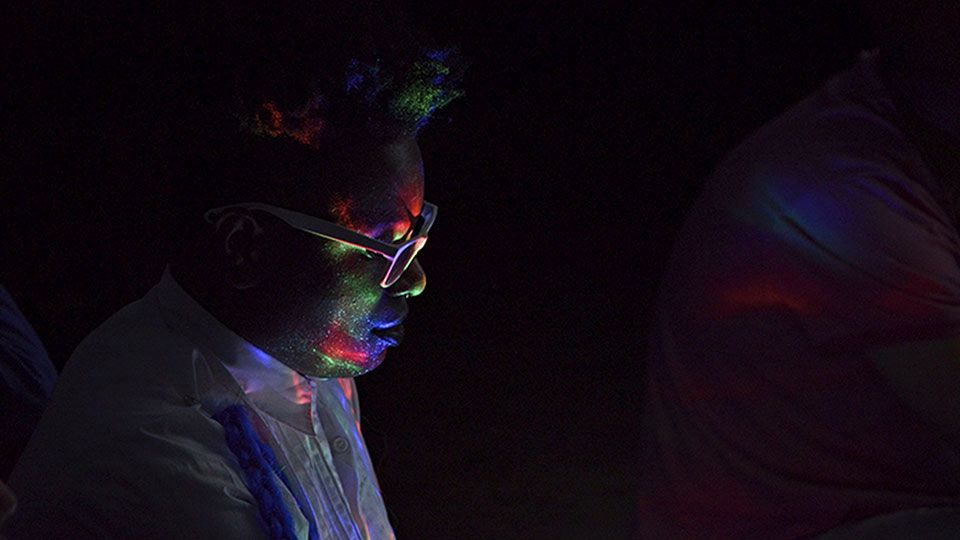 Pictured is Evan Ifekoya, A Score, A Groove, a Phantom, Performance Whitstable Biennale 2016, photo by Bernard G Mills.