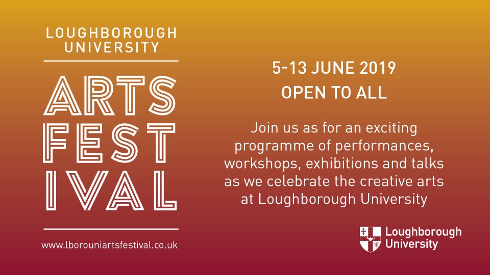 Graphic with text to promote the University's 2019 Arts Festival
