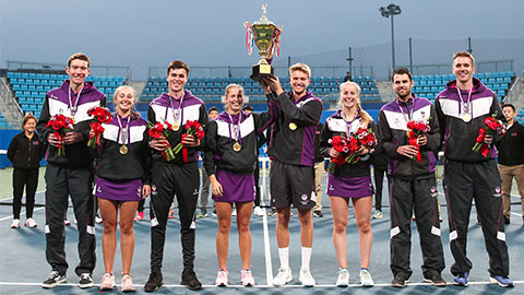 The victorious Loughborough tennis team at the Belt and Road Tournament in Chengdu, China.