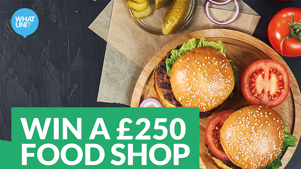 photo of food with accompanying caption saying 'Win a £200 food shop'