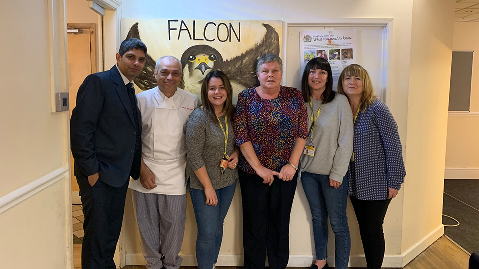 Photo of staff from the Falcon Centre and staff members from the University's Food and Drink team