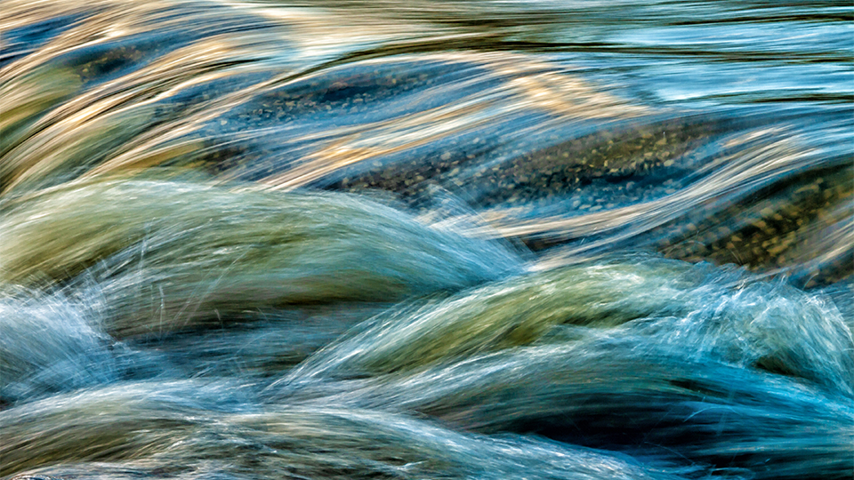 Close-up shot of moving water in a stream