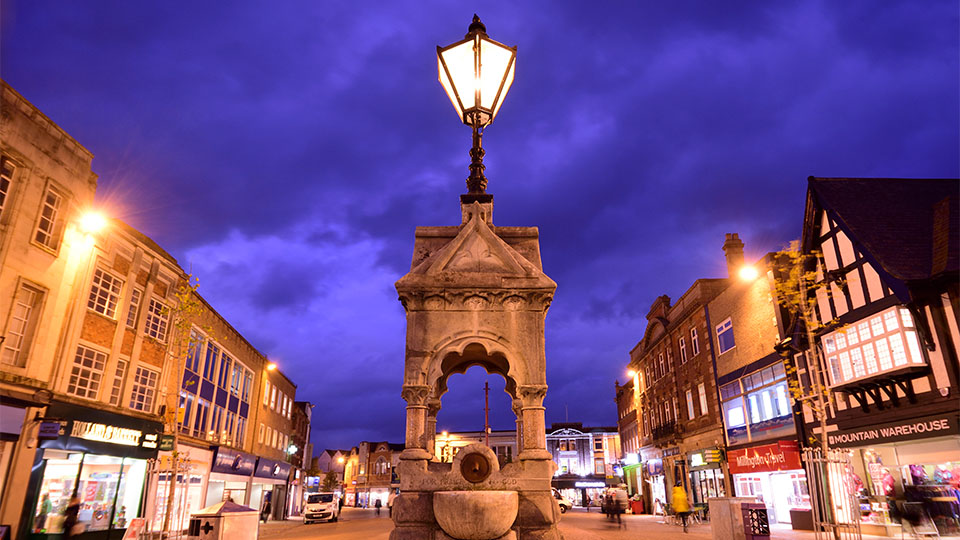 Photo of Loughborough town centre at night time