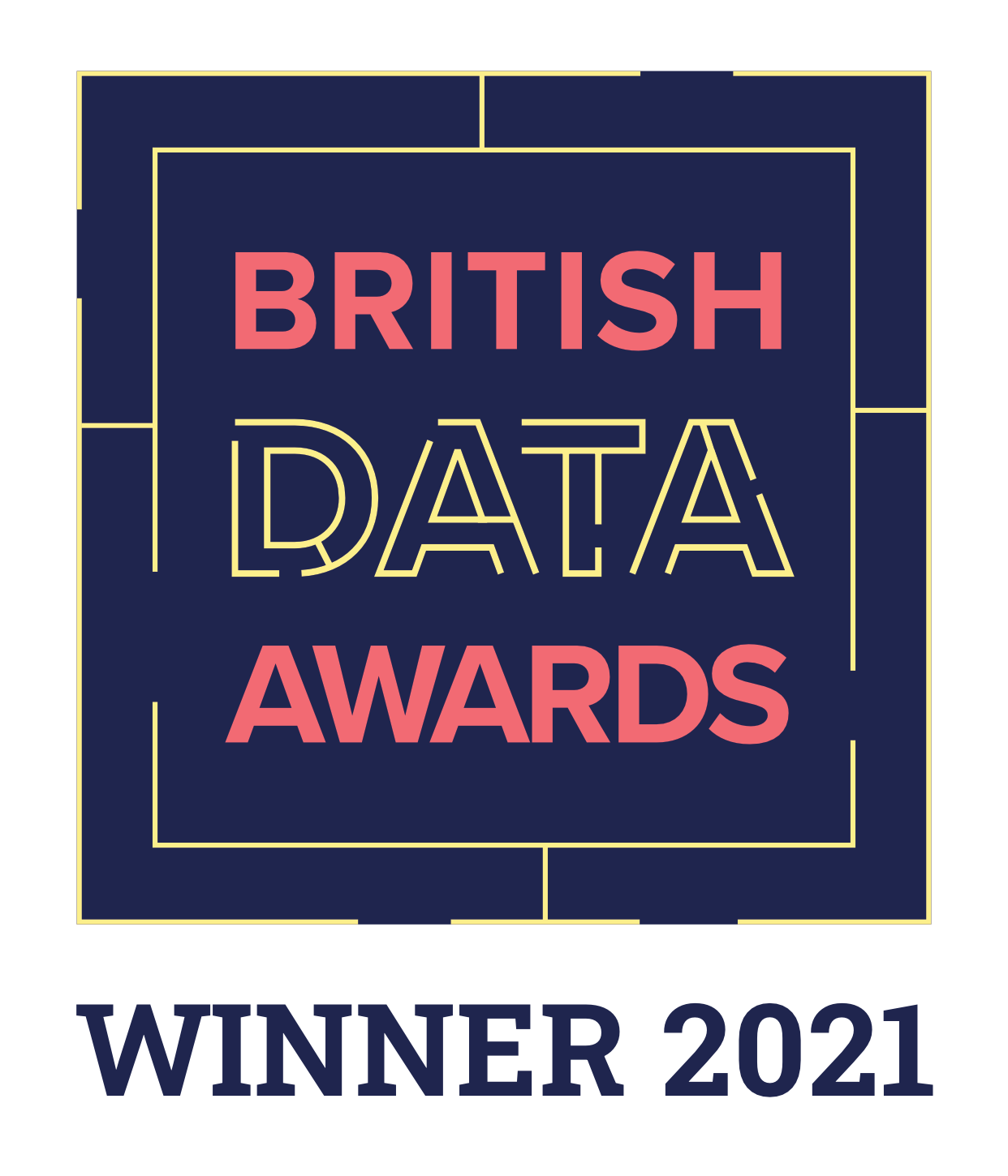 British Data Awards winner badge.