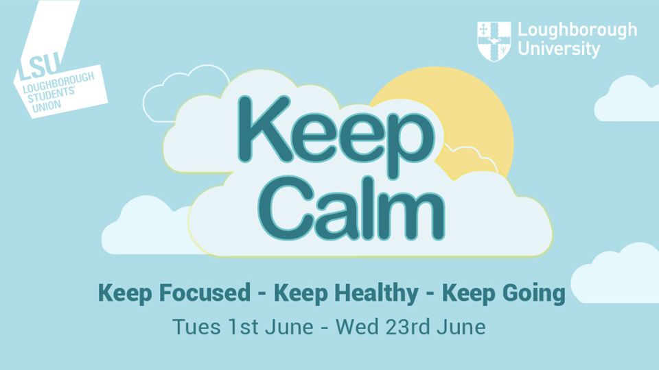 Image of clouds and blue sky with the words 'Keep Calm' in the centre