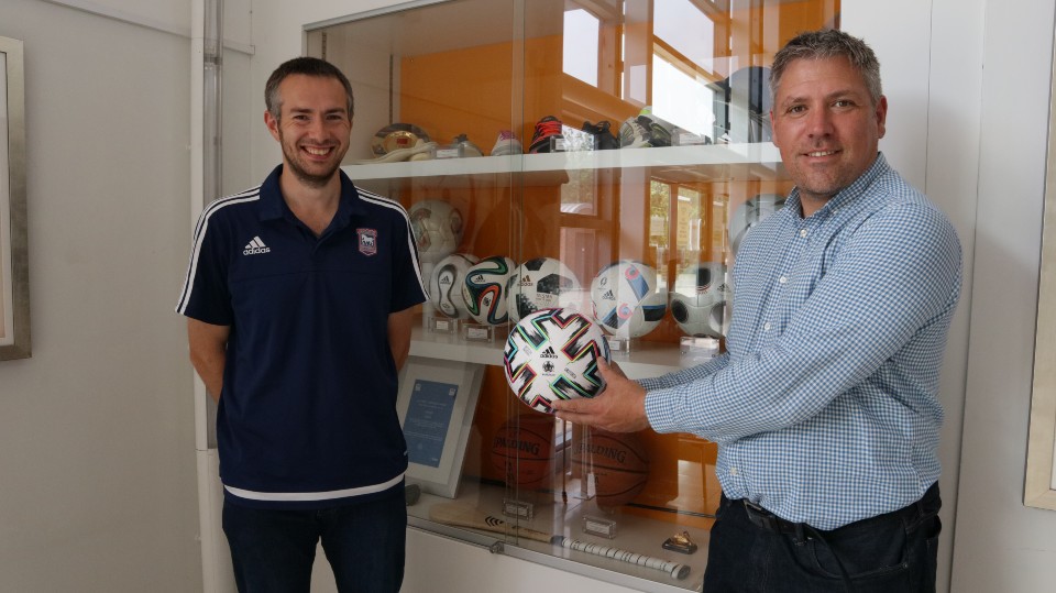 Andy Harland and Matt Ward with the Euro 2020 match ball